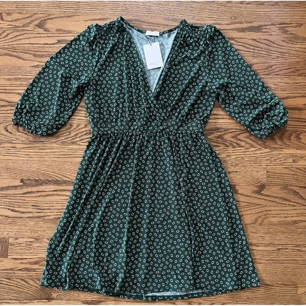 Petite Assembly Women's Petite Half Sleeve Floral Wrap Dress Green/White Size MP